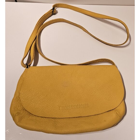 Sticks And Stones Pebbled Yellow Leather Crossbody Purse Rio In Sunflower - Picture 1 of 16